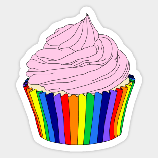 Rainbow Cupcake with Pink Icing Sticker